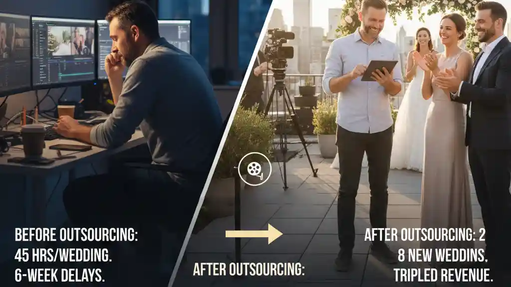 Small wedding studio growing business through outsourced video editing.