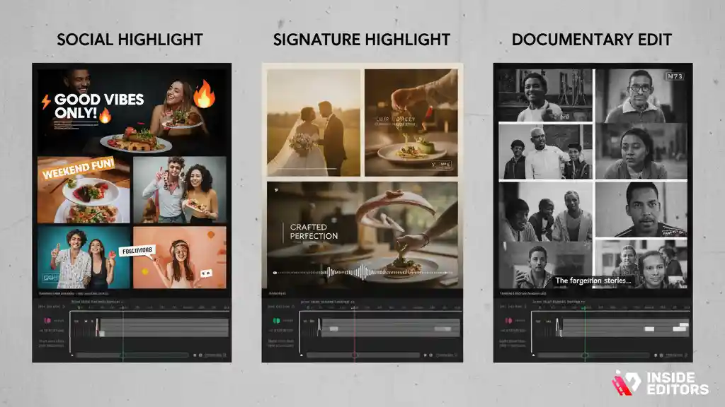 Package comparison grid for wedding video editing work.