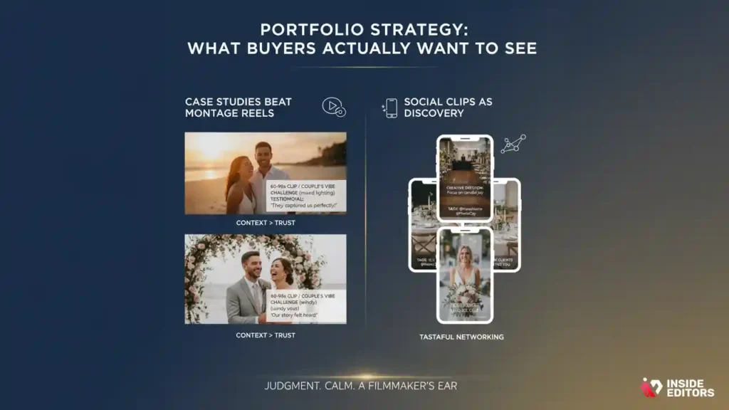 Case study layout for wedding video editing work.