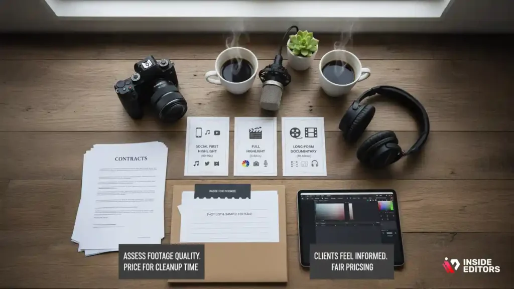 Tiered pricing sheet tailored to wedding video editing work.