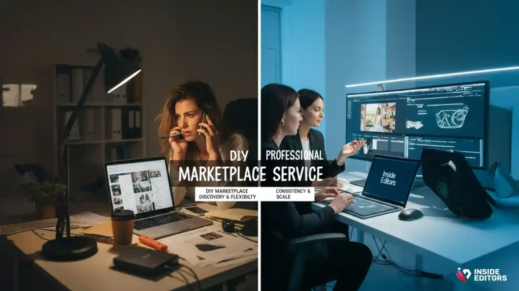 Side-by-side value review for wedding video editing work.