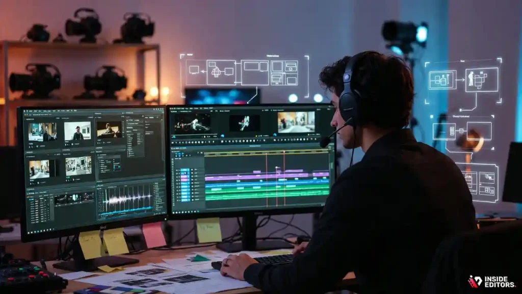 Professional editors working behind the scenes to shape polished video content.