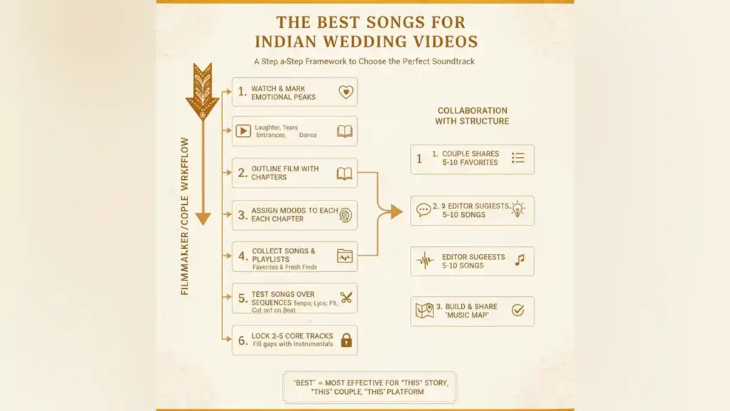 A structured checklist for choosing music for wedding films.