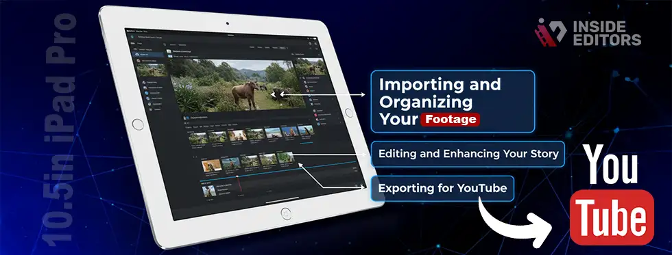 Editor following a step-by-step workflow to edit YouTube videos on a 10.5in iPad Pro.