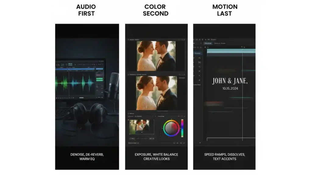 Essential tools and tips for wedding video editing work.
