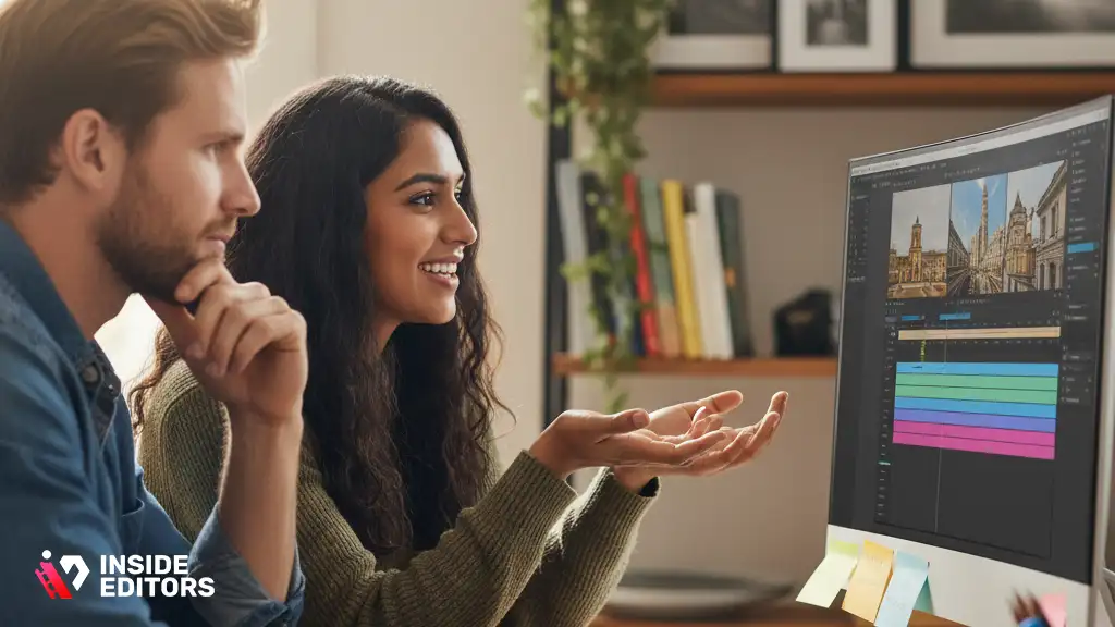 Videographer collaborating long-term with a wedding video editor.