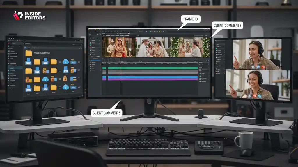 A videographer collaborating with a wedding video editing company for consistent quality.