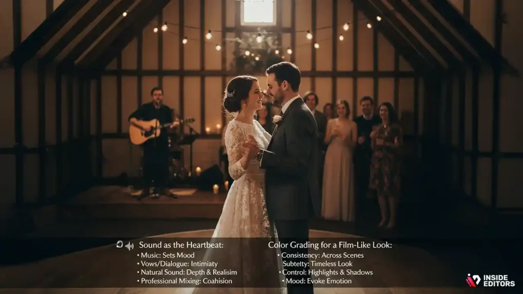 Editor syncing music and vows to anchor emotional moments.