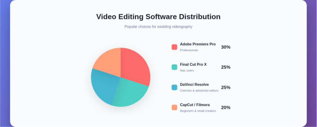 Pie chart displaying wedding video editing software comparison.