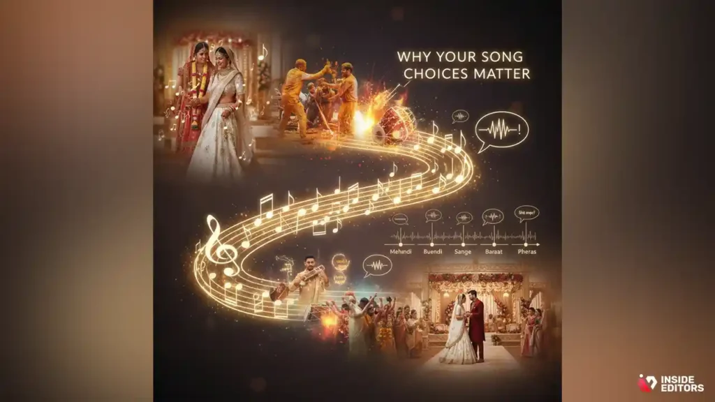 Editor comparing wedding footage with different music tracks.