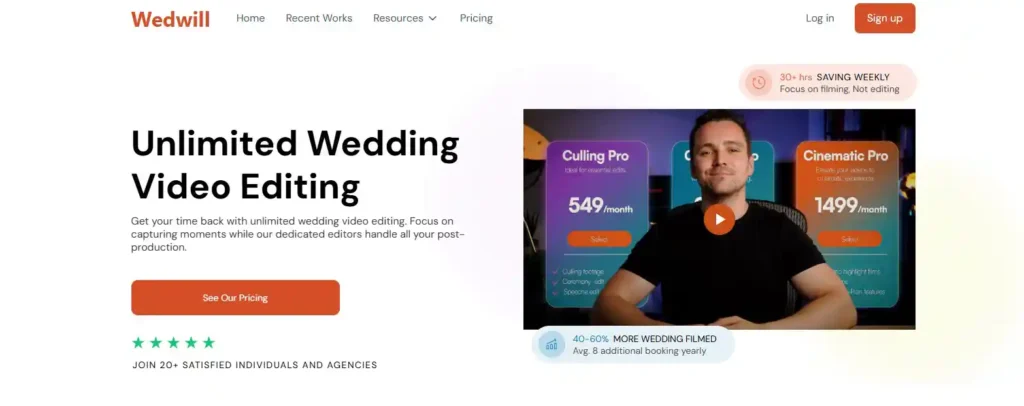 Subscription-based wedding video editing company providing continuous support.