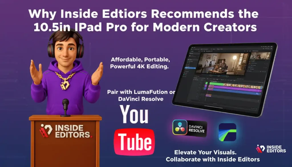 Inside Editors team recommending the 10.5in iPad Pro for modern YouTube creators.