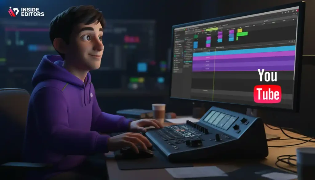 Creator learning a YouTube Video Editing Course while working on a simple editing setup.