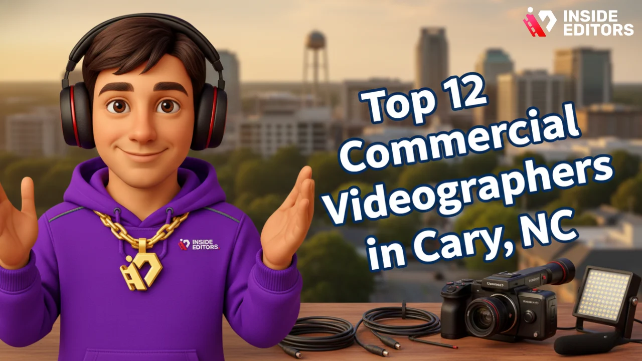 A professional camera crew filming a corporate video in downtown Cary, NC, featuring the Top 12 Commercial Videographers in Cary, NC.