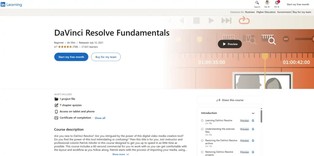 DaVinci Resolve 18/19 Professional Training LinkedIn