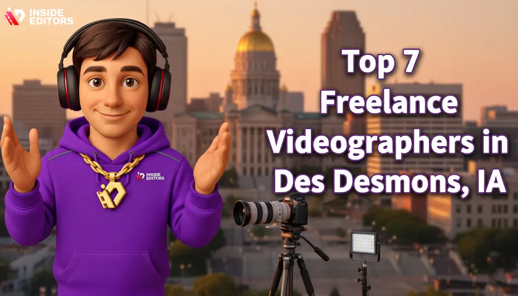 A professional camera setup overlooking the Des Moines skyline, representing Freelance Videographers in Des Moines, IA.