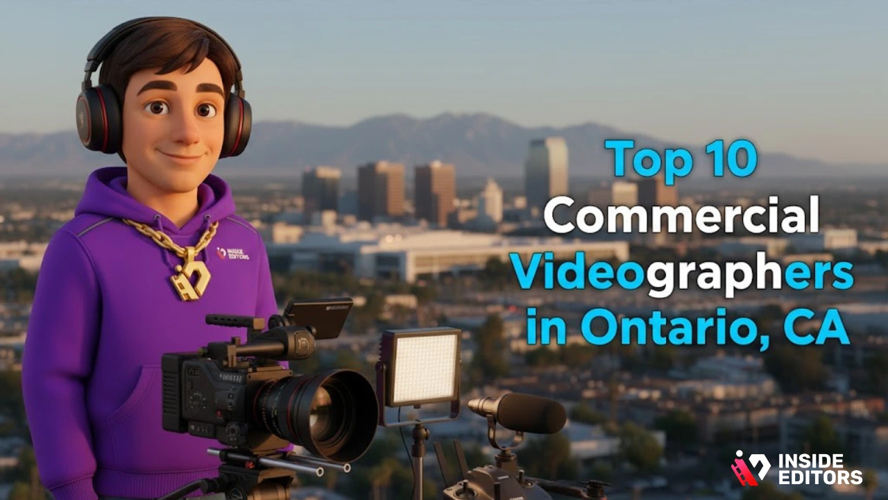 A professional camera crew filming a corporate interview, highlighting Commercial Videographers in Ontario, CA