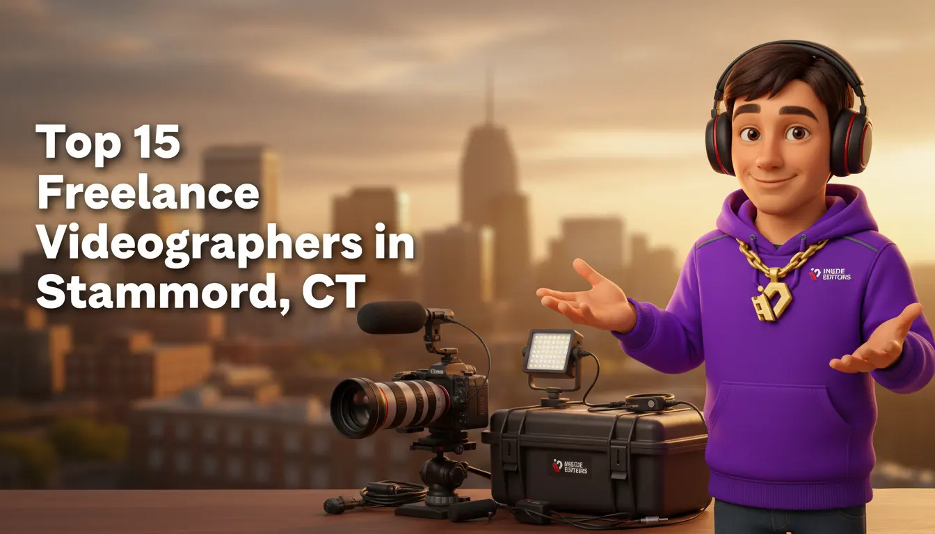 A professional camera setup filming downtown Stamford, CT, highlighting Freelance Videographers in Stamford, CT.