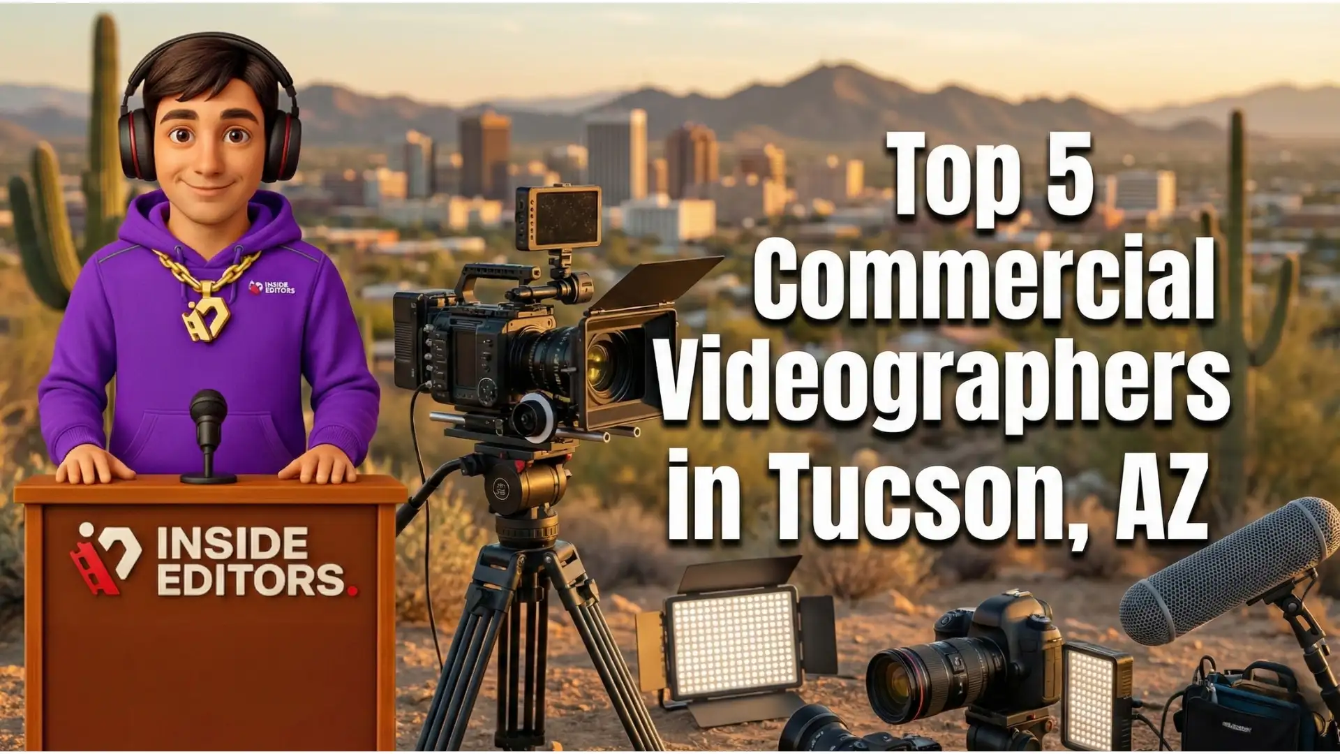 A team of Commercial Videographers in Tucson, AZ setting up equipment for a corporate shoot