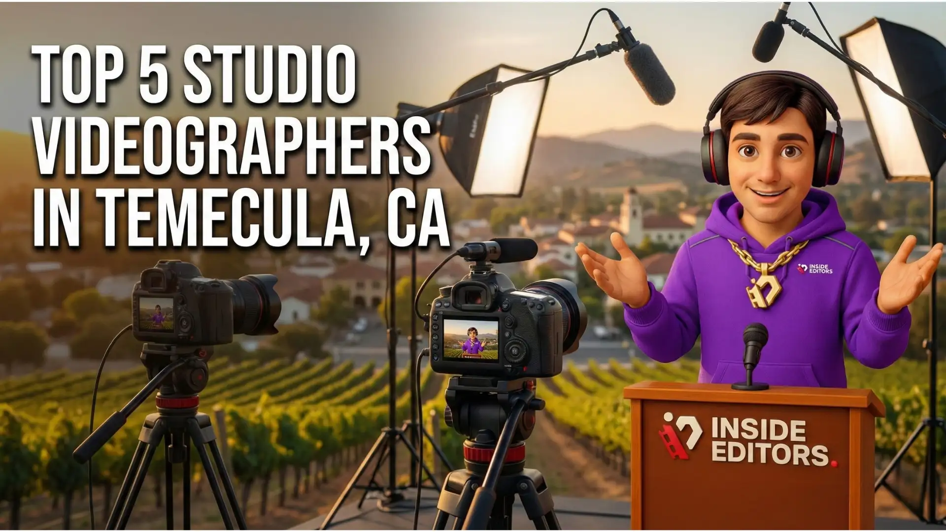 Professional Studio Videographers in Temecula, CA setting up equipment
