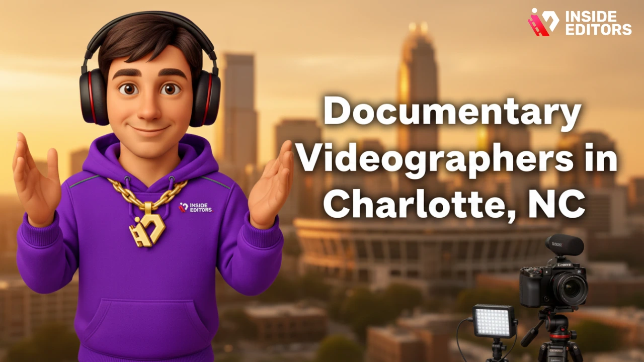 A camera operator filming in downtown Charlotte, NC, highlighting Top 7 Documentary Videographers in Charlotte, NC