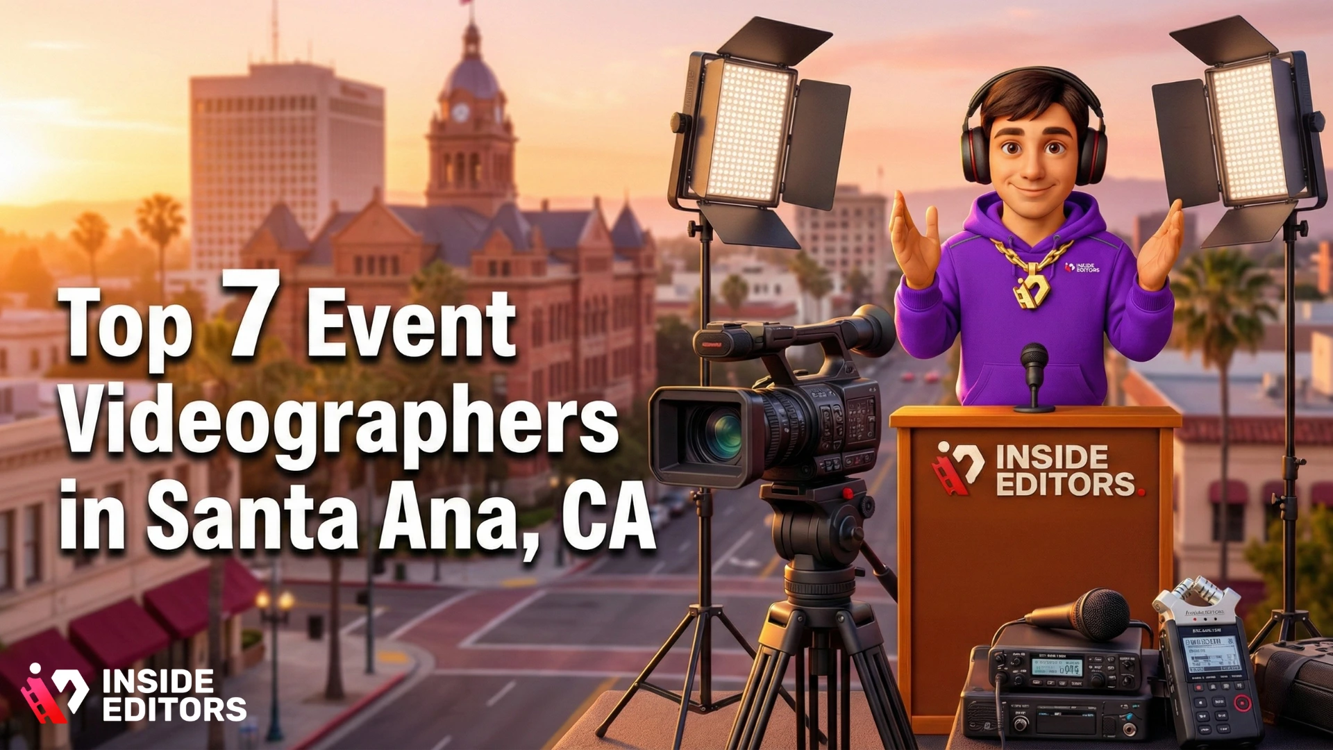 A professional camera operator filming an event in Santa Ana, CA, highlighting the Top 7 Event Videographers in Santa Ana, CA.