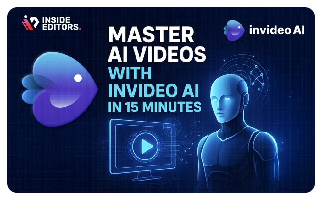 Thumbnail image showcasing how to master AI videos with InVideo AI in 15 minutes by Inside Editors