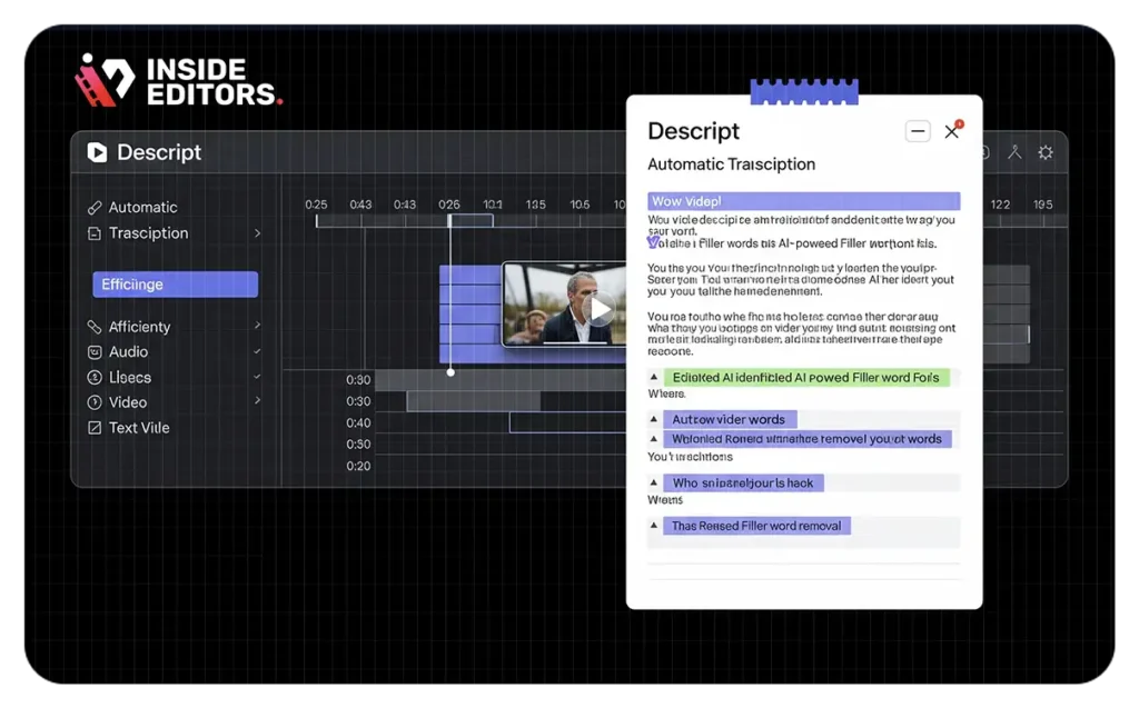 Thumbnail image for Descript tutorial on filming and editing videos 10x faster by Inside Editors