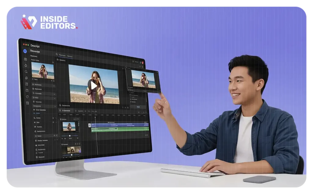 Thumbnail image for Descript tutorial on filming and editing videos 10x faster by Inside Editors